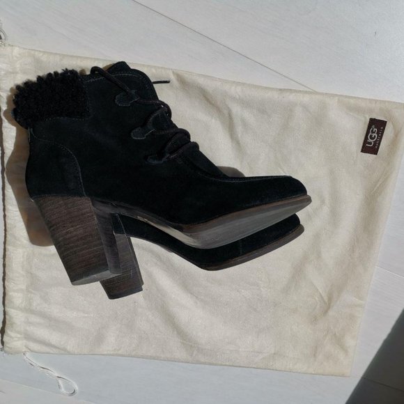 worn once UGG Suede Winter Heel Ankle booties sz 8 - Picture 4 of 8